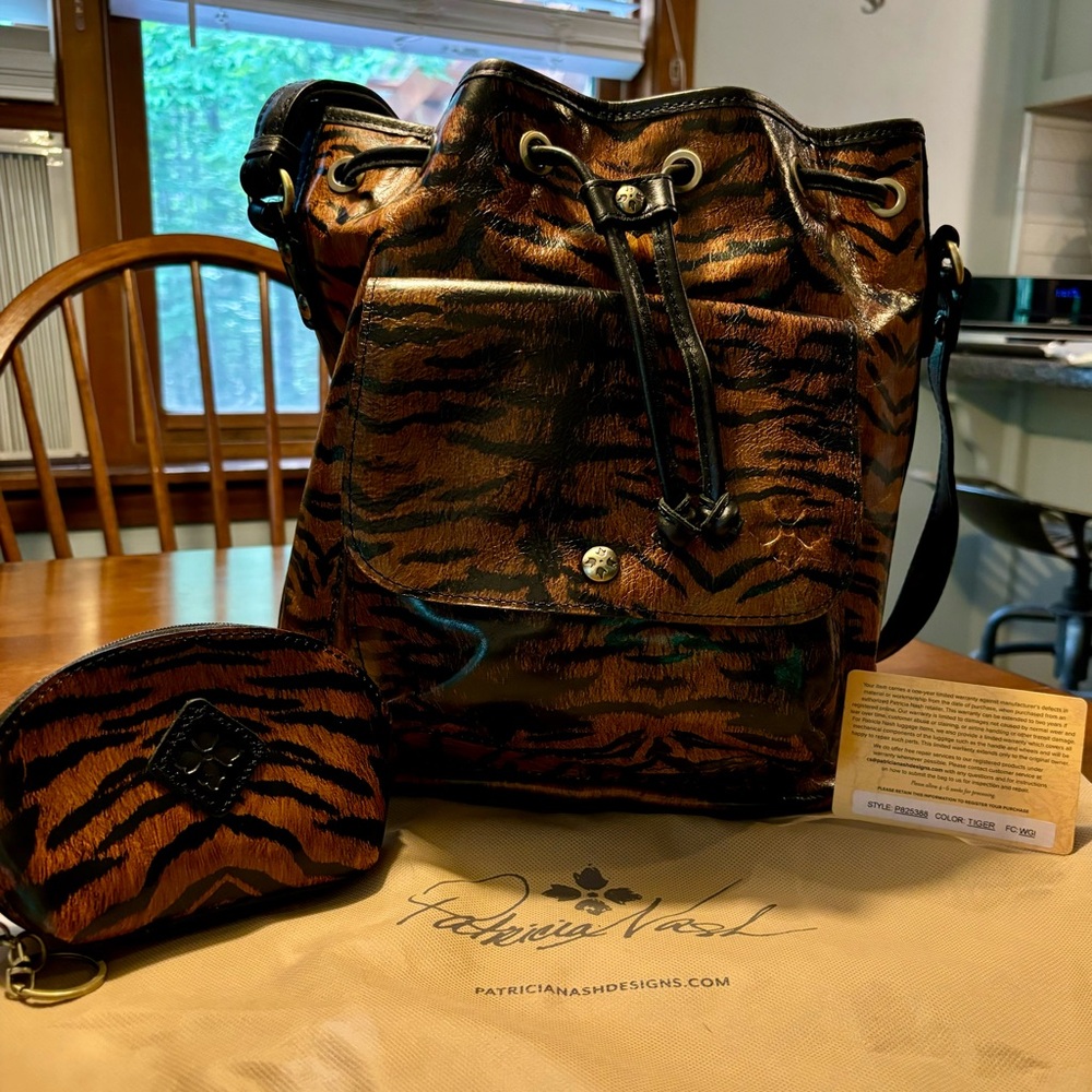 Patricia Nash Tiger Leather Handbag with Change Purse